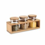 St med 3 Dser DKD Home Decor 31 x 11 x 11,5 cm Natur Bambus Borosilikatglas #1