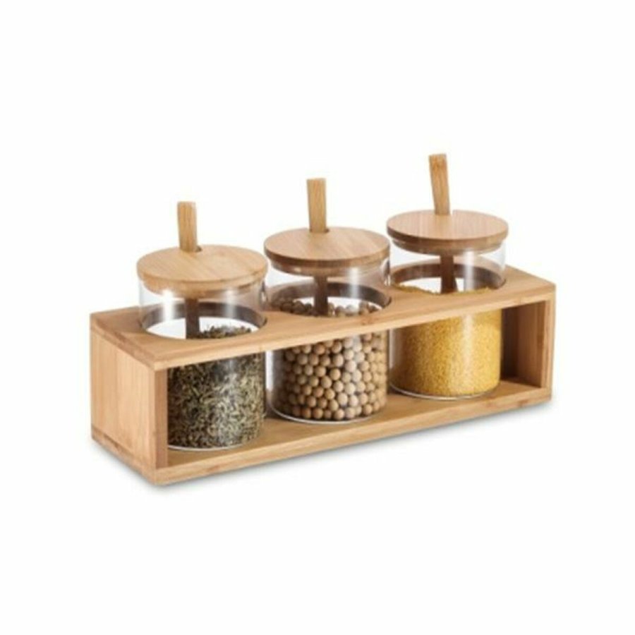 St med 3 Dser DKD Home Decor 31 x 11 x 10,5 cm Natur Bambus Borosilikatglas #1
