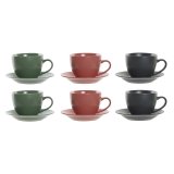 St med 6 kopper og underkopper DKD Home Decor Grn Pink Mrkegr Stentj 150 ml 16 x 17 x 35 cm #10