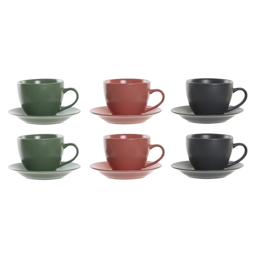 St med 6 kopper og underkopper DKD Home Decor Grn Pink Mrkegr Stentj 150 ml 16 x 17 x 35 cm #10