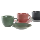 St med 6 kopper og underkopper DKD Home Decor Grn Pink Mrkegr Stentj 150 ml 16 x 17 x 35 cm #7