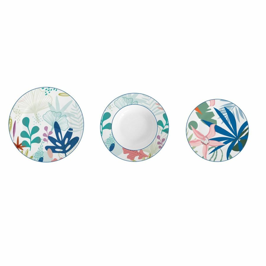 Madlavningsst DKD Home Decor Bl Grn Bl / grnne Porceln Moderne Blad af en plante 18 Dele #1