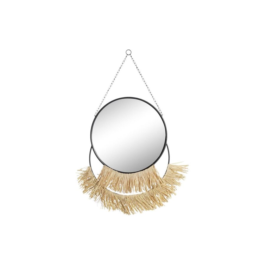Vgspejl DKD Home Decor Sort Gylden Natur Frynse Boho 55 x 2,5 x 83 cm #1