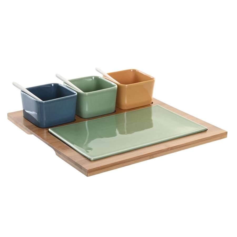 St til appetizere DKD Home Decor Porceln Multifarvet Bambus 8 Dele (30 x 30 x 6 cm) #1
