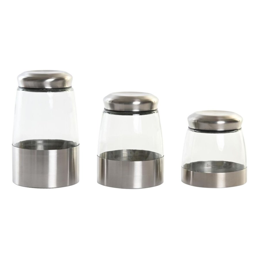 St med 3 Dser DKD Home Decor Krystal Slvfarvet Gennemsigtig Rustfrit stl #1