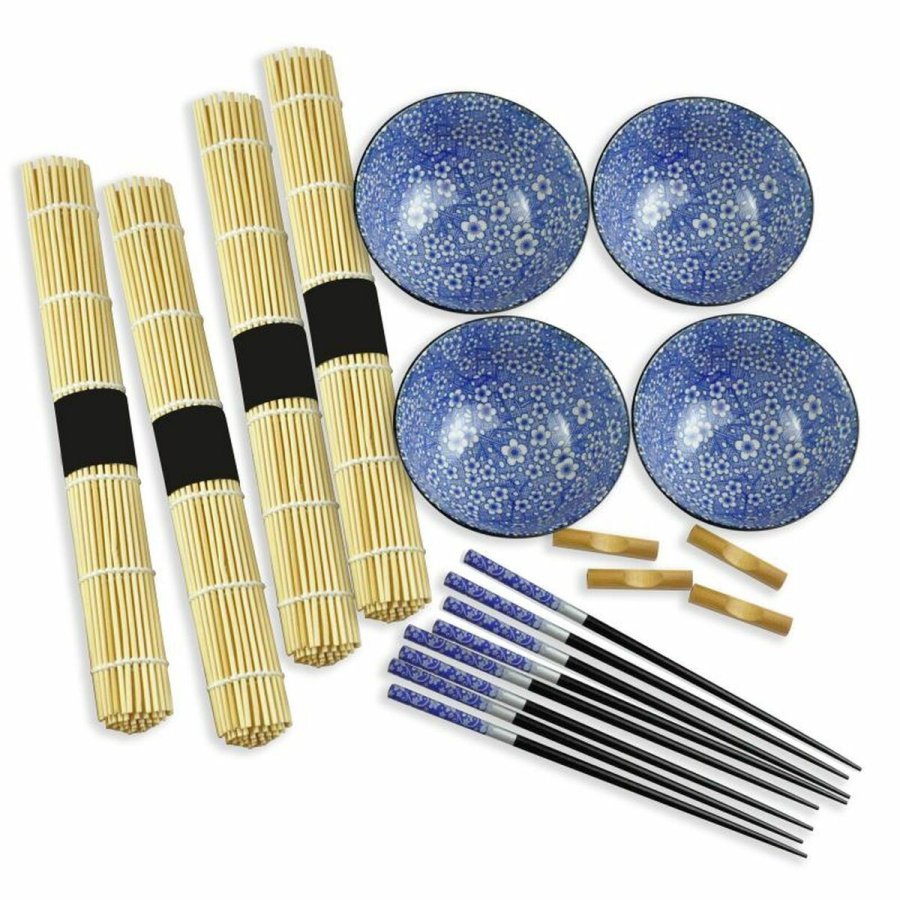 Sushi-st DKD Home Decor 14,5 x 14,5 x 31 cm Sort Bl Stentj Orientalsk (16 Dele) #13