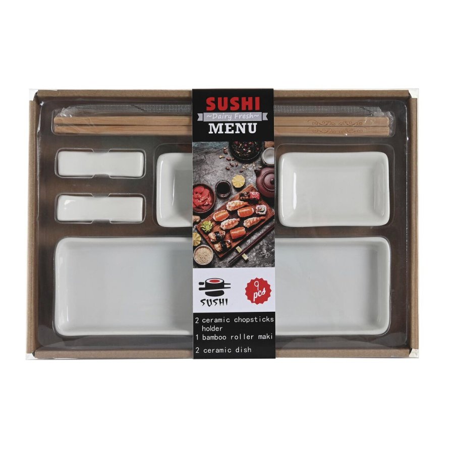 Sushi-st DKD Home Decor 24 x 7 x 2 cm Natur Hvid Stentj Orientalsk #4