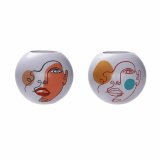 Vase DKD Home Decor 25,5 x 25,5 x 22 cm Ansigt Hvid Harpiks Multifarvet (2 enheder) #1