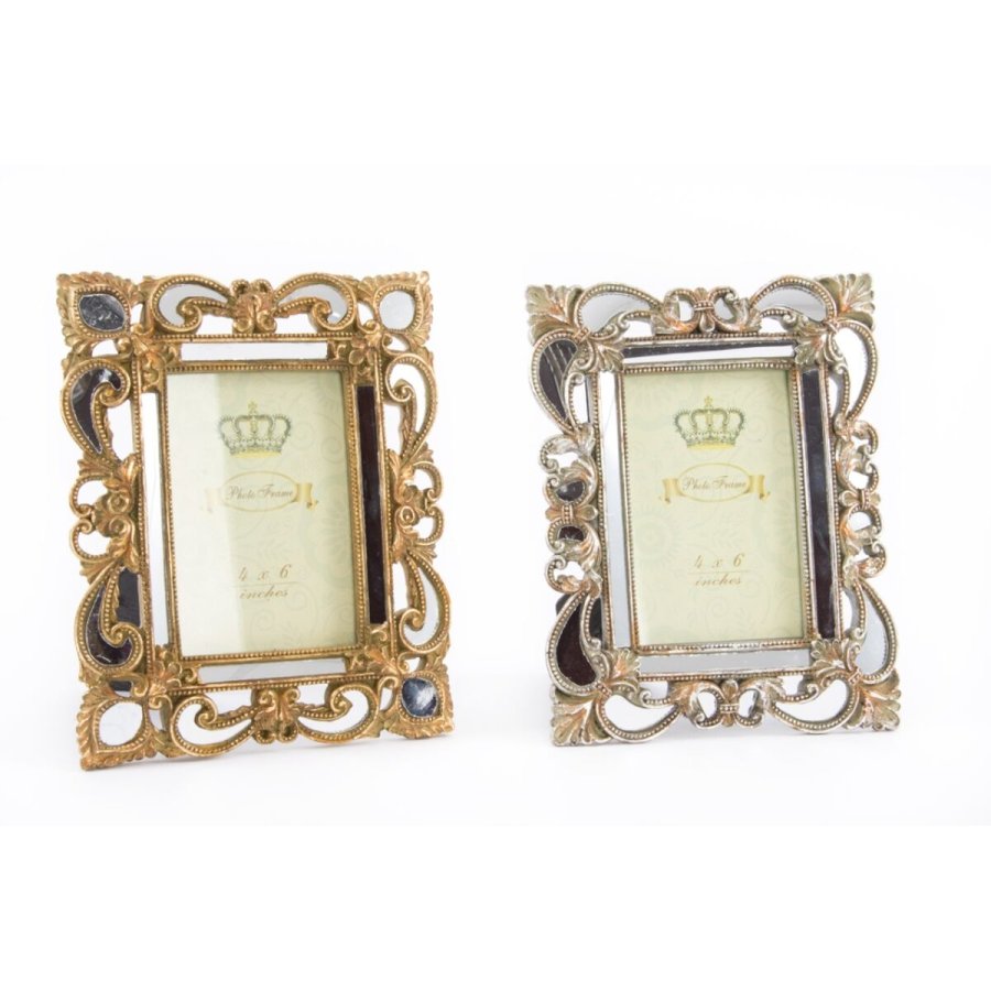 Fotoramme DKD Home Decor 19 x 2 x 25 cm Slvfarvet Gylden Harpiks Shabby Chic (2 enheder) #1