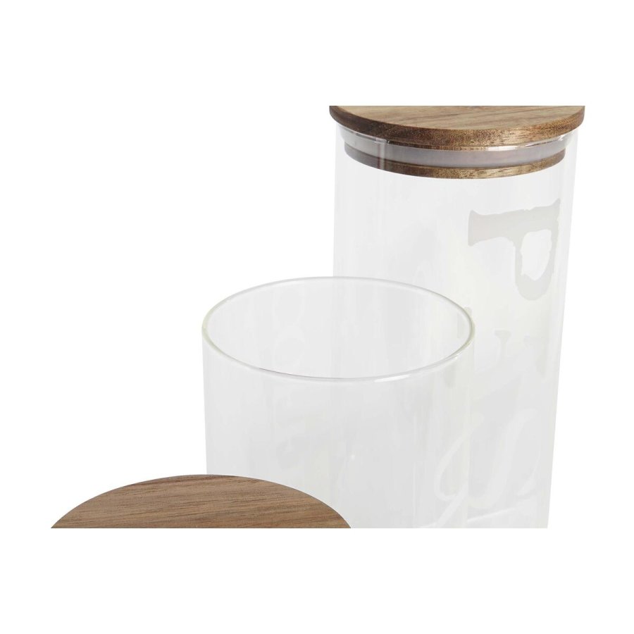 St med 3 Dser DKD Home Decor 10,2 x 10,2 x 27,7 cm Natur Gennemsigtig Akacie Bogstaver Borosilikatglas #7