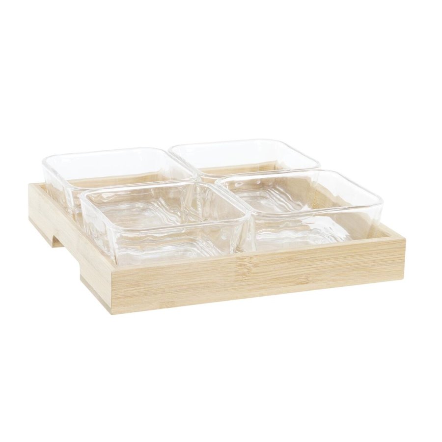 Snack bakke DKD Home Decor Natur Bambus Aluminium Krystal 280 ml 21 x 21 x 6 cm #1