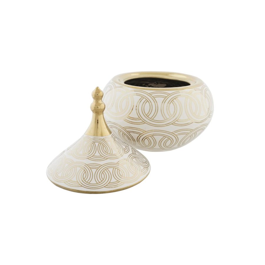 Tromme DKD Home Decor Hvid Gylden Porceln Orientalsk Chromsalt 18 x 18 x 22 cm #2