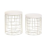 Fodsttte DKD Home Decor Beige Gylden Metal Polyester Hvid Moderne (38 x 38 x 44 cm) (35 x 35 x 40 cm) #1