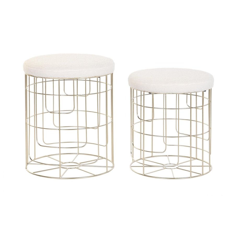 Fodsttte DKD Home Decor Beige Gylden Metal Polyester Hvid Moderne (38 x 38 x 44 cm) (35 x 35 x 40 cm) #1