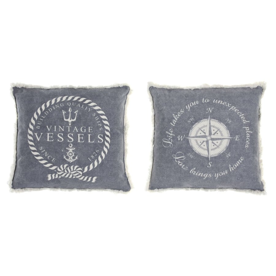 Pude DKD Home Decor Bl Hvid Frynse Middelhavet Marine 45 x 10 x 45 cm (2 enheder) #1