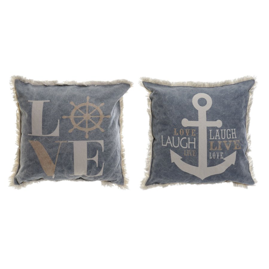 Pude DKD Home Decor Bl Hvid Marine Frynse (45 x 10 x 45 cm) (2 enheder) #1