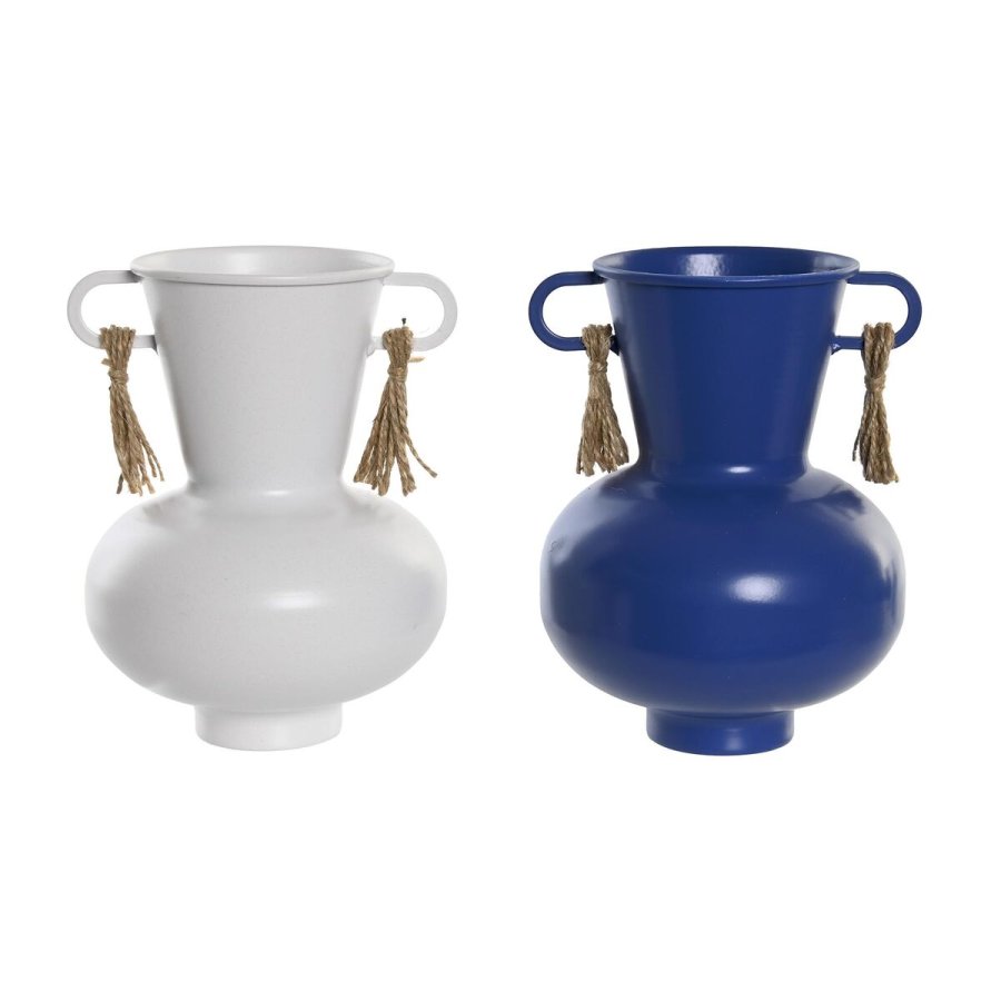 Vase DKD Home Decor Metal Hvid Marinebl (12 x 12 x 16 cm) (2 enheder) #1