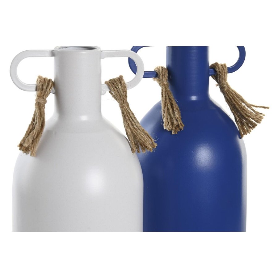 Vase DKD Home Decor Metal Hvid Marinebl (9 x 9 x 19 cm) (2 enheder) #2