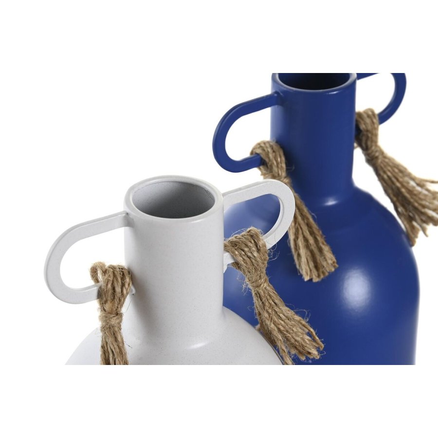 Vase DKD Home Decor Metal Hvid Marinebl (9 x 9 x 19 cm) (2 enheder) #3