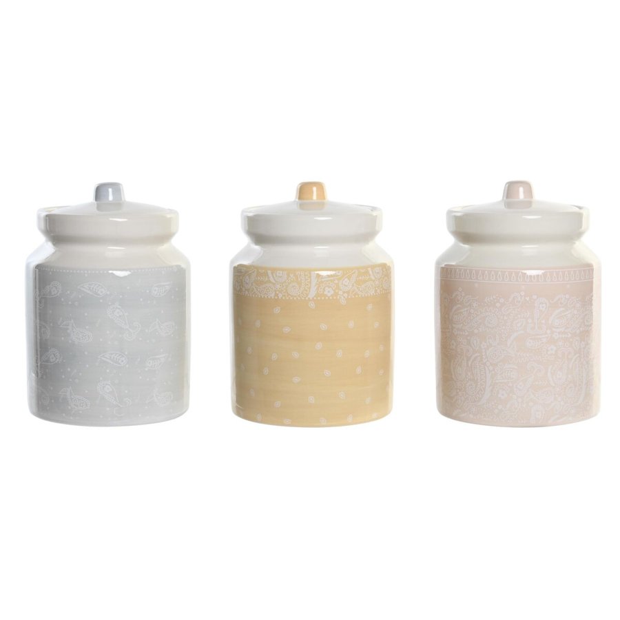 Blik DKD Home Decor 12 x 12 x 16 cm Bl Pink Gul Dolomite Shabby Chic (3 enheder) #1