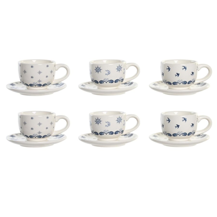Set med kopper og underkopper DKD Home Decor Bl Hvid Metal Dolomite 180 ml 20 x 18 x 20 cm #4