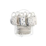 Set med kopper og underkopper DKD Home Decor Bl Hvid Metal Dolomite 180 ml 20 x 18 x 20 cm #1