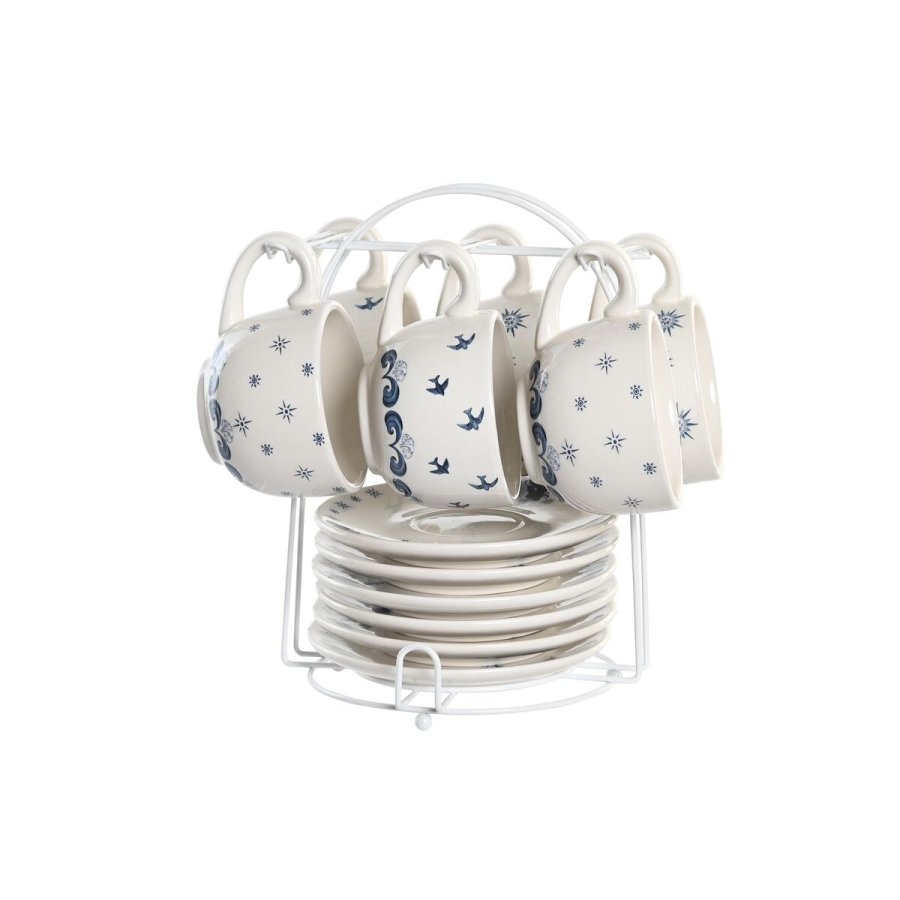 Set med kopper og underkopper DKD Home Decor Bl Hvid Metal Dolomite 180 ml 20 x 18 x 20 cm #1
