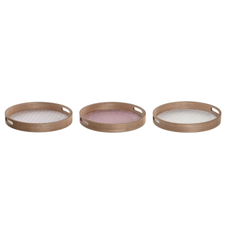Snack bakke DKD Home Decor Scandi Pink Hvid 35 x 35 x 5 cm Tr MDF (3 enheder) #1