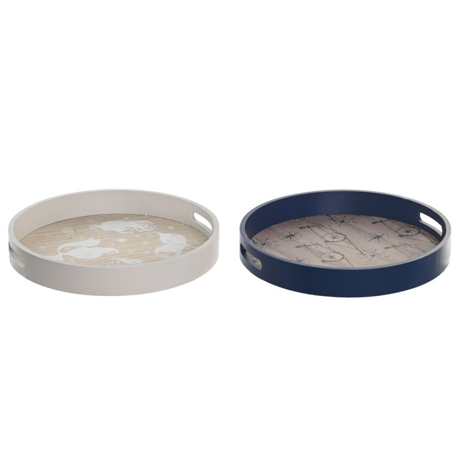Snack bakke DKD Home Decor Bl Hvid 35 x 35 x 5 cm Tr MDF (2 enheder) #1