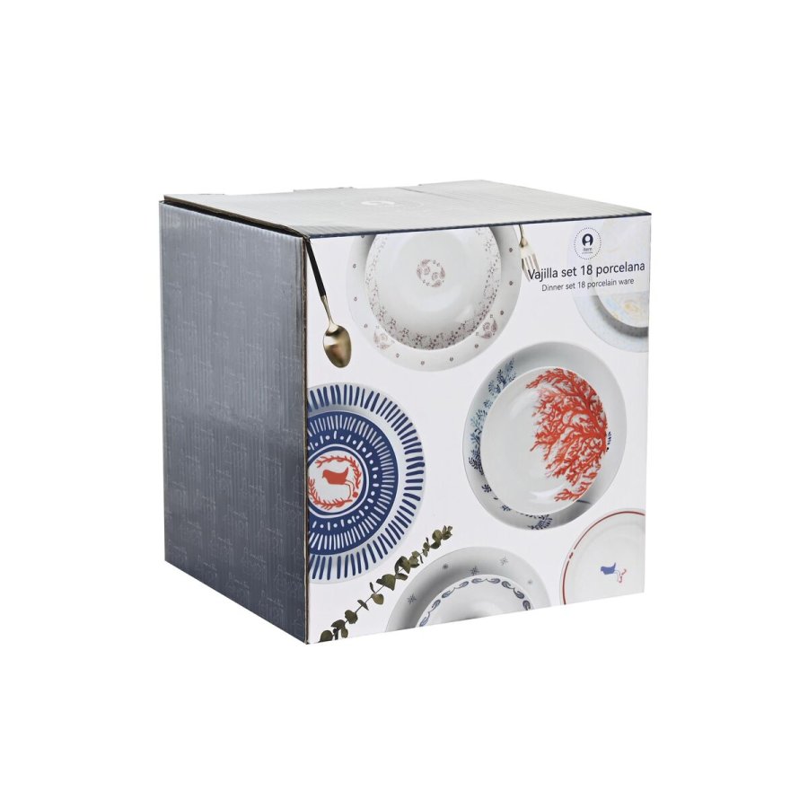 Madlavningsst DKD Home Decor Bl Hvid Rd Porceln Middelhavet 18 Dele 27 x 27 x 3 cm #10