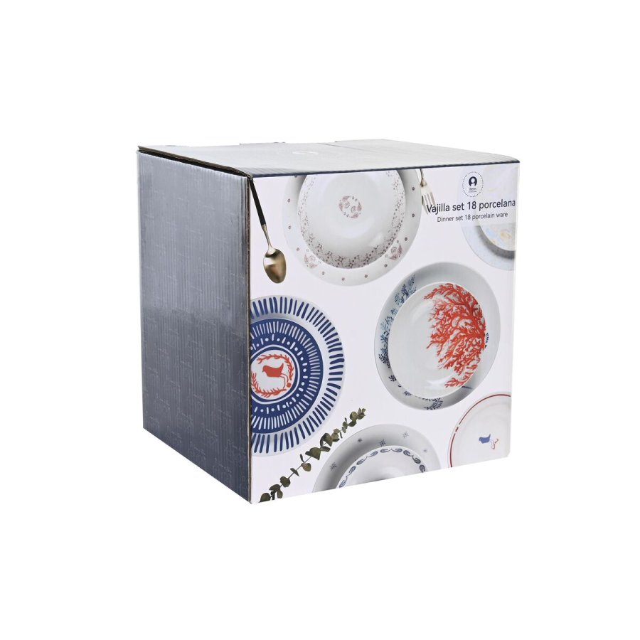 Madlavningsst DKD Home Decor Bl Hvid Porceln 18 Dele 27 x 27 x 3 cm #10