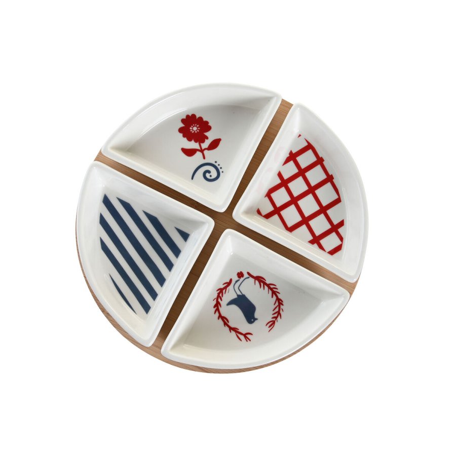 St til appetizere DKD Home Decor 21,5 x 21,5 x 1 cm Rd Bl Hvid Stentj Middelhavet Huse #7