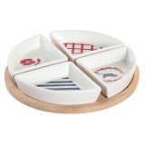 St til appetizere DKD Home Decor 21,5 x 21,5 x 1 cm Rd Bl Hvid Stentj Middelhavet Huse #1