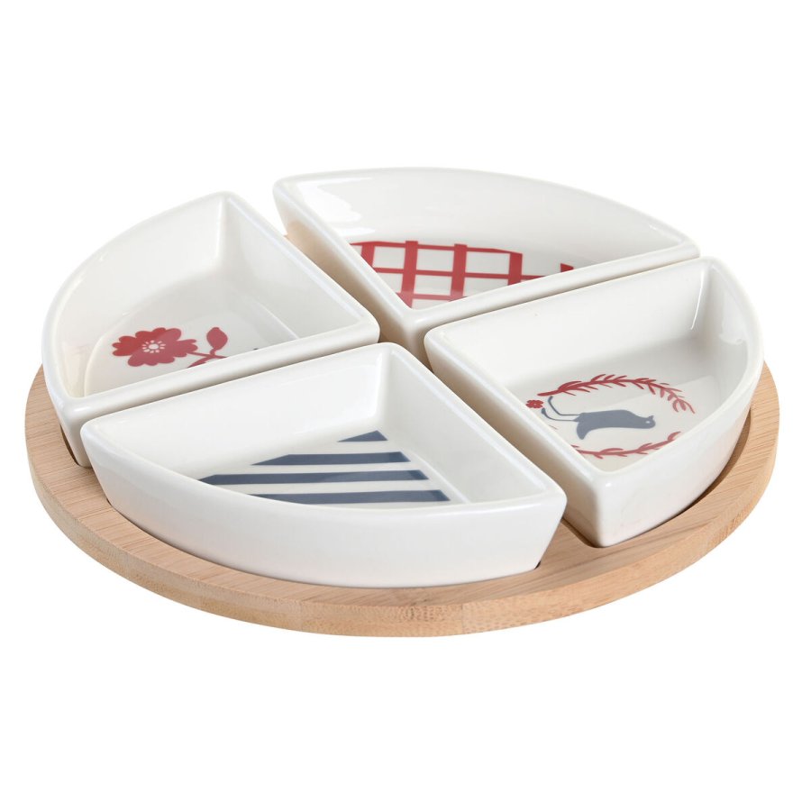 St til appetizere DKD Home Decor 21,5 x 21,5 x 1 cm Rd Bl Hvid Stentj Middelhavet Huse #1