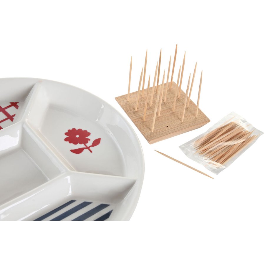 St til appetizere DKD Home Decor 23,5 x 23,5 x 7 cm Rd Bl Hvid Stentj Middelhavet Huse #4