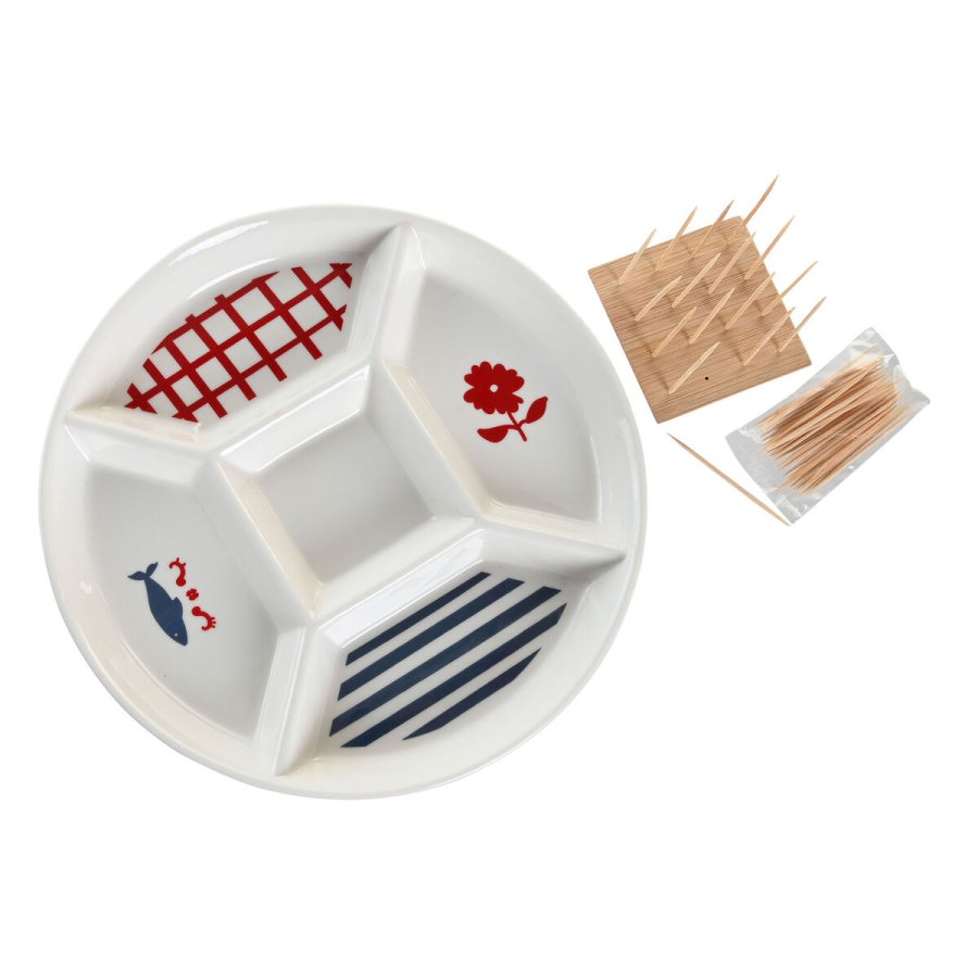 St til appetizere DKD Home Decor 23,5 x 23,5 x 7 cm Rd Bl Hvid Stentj Middelhavet Huse #7