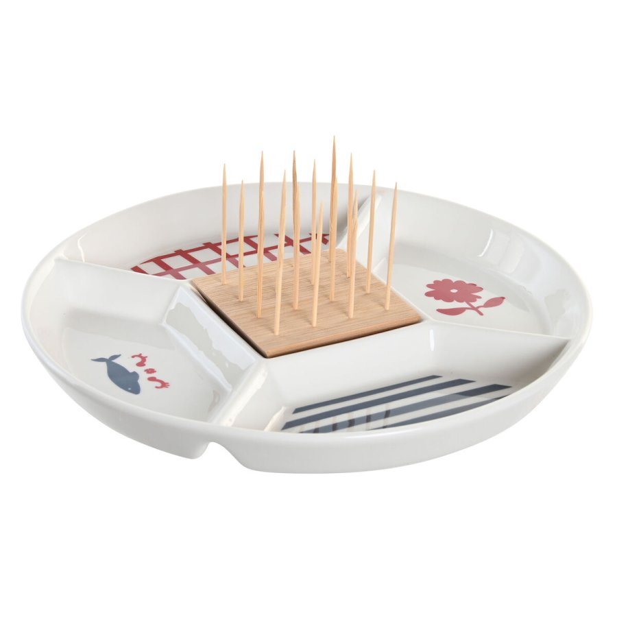 St til appetizere DKD Home Decor 23,5 x 23,5 x 7 cm Rd Bl Hvid Stentj Middelhavet Huse #1