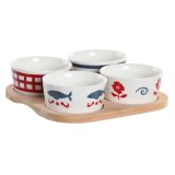 St til appetizere DKD Home Decor 19,7 x 19,7 x 1 cm Natur Rd Bl Hvid Stentj Middelhavet Huse #1