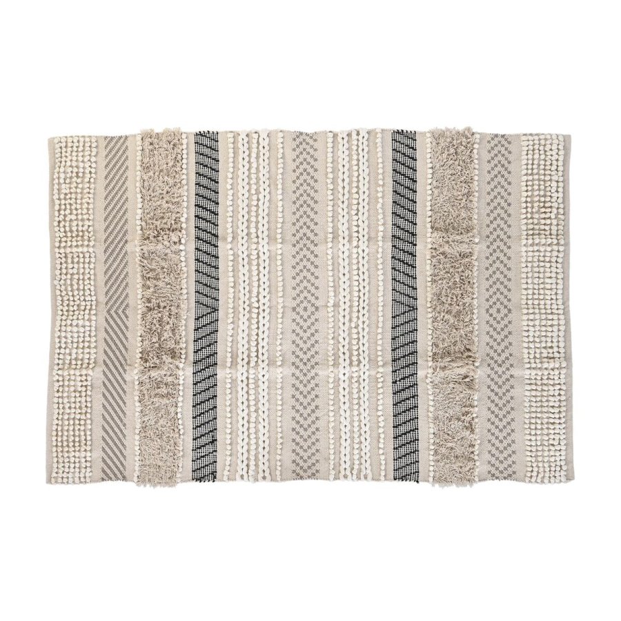 Tppe DKD Home Decor 180 x 120 x 1 cm Sort Beige Bomuld Boho #1