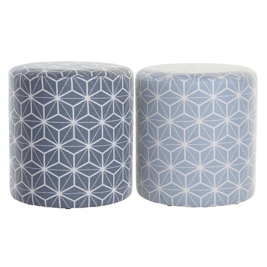 Fodsttte DKD Home Decor 31 x 31 x 33 cm Bl Himmelbl Fyrretr Geometri Middelhavet (2 enheder) #1