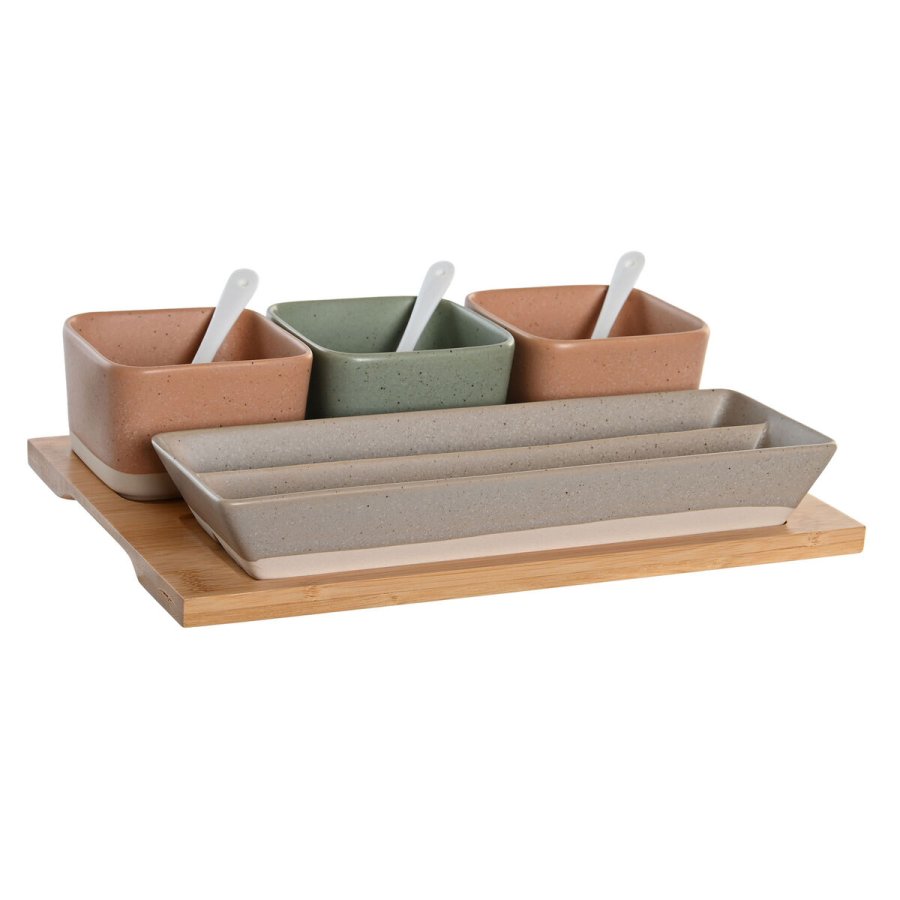 St til appetizere DKD Home Decor 26 x 9 x 4 cm Porceln Multifarvet Bambus 8 Dele Skandinavisk #1
