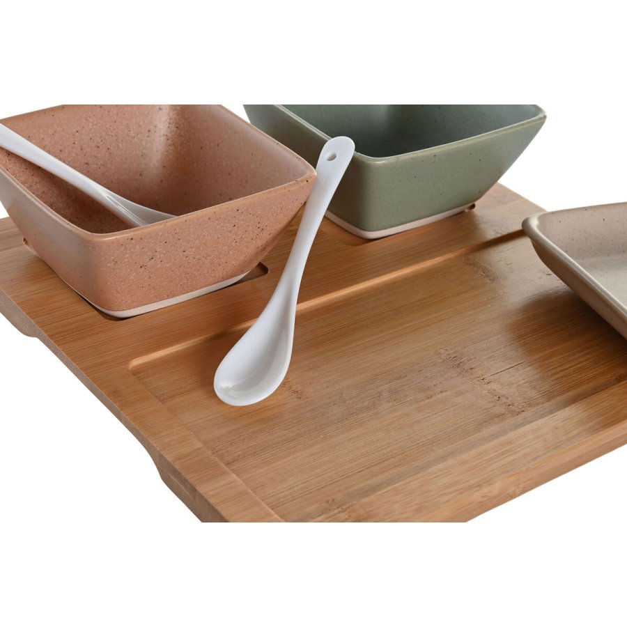 St til appetizere DKD Home Decor 24 x 23,5 x 1,5 cm Porceln Multifarvet Bambus 6 Dele Skandinavisk #7