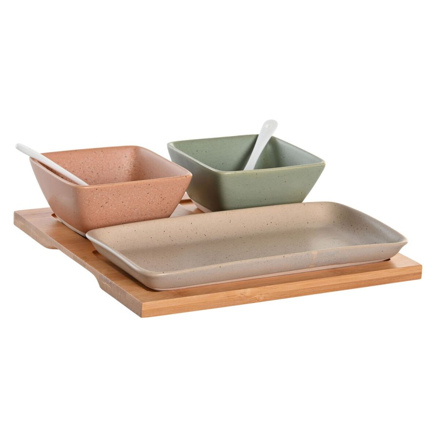 St til appetizere DKD Home Decor 24 x 23,5 x 1,5 cm Porceln Multifarvet Bambus 6 Dele Skandinavisk #1