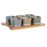 St til appetizere DKD Home Decor 21,6 x 15 x 1,5 cm Porceln Multifarvet Bambus Skandinavisk #1