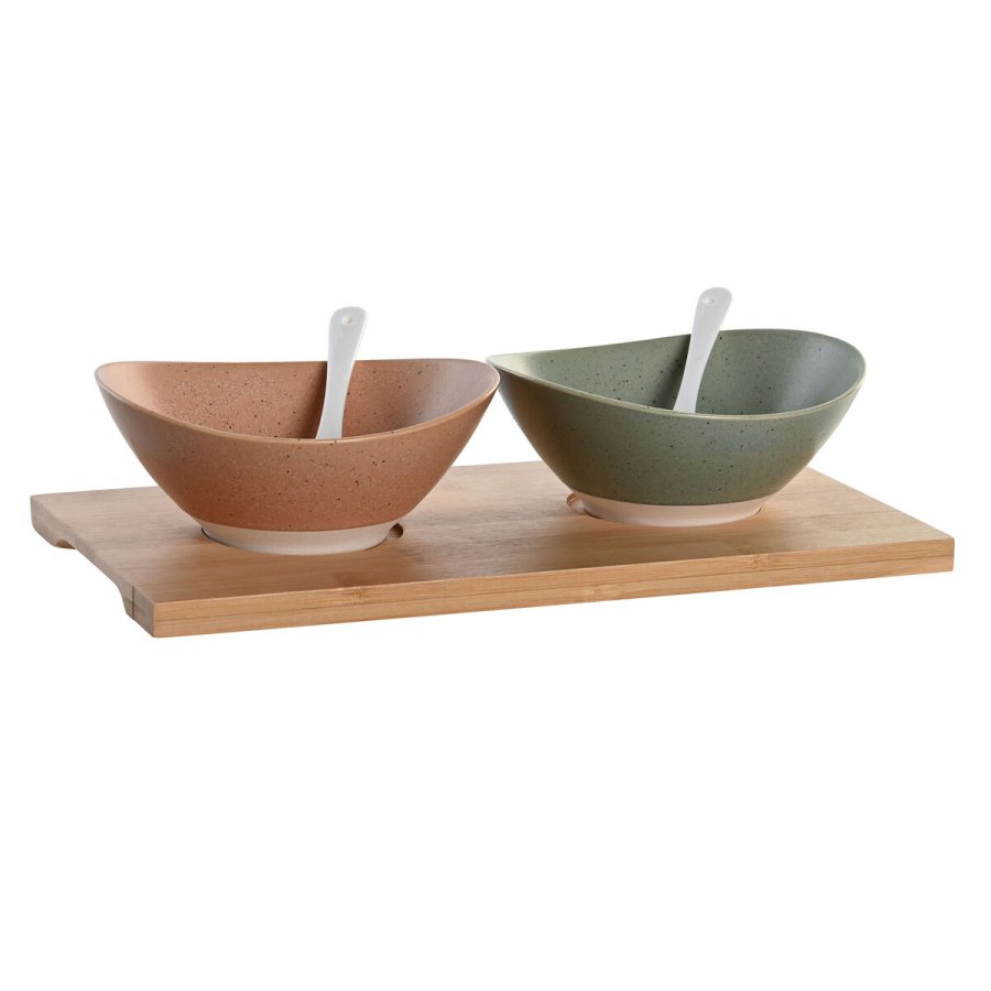 St til appetizere DKD Home Decor 29 x 15,5 x 1,5 cm Porceln Multifarvet Bambus Skandinavisk #1