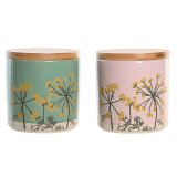 Blik DKD Home Decor 11,5 x 11,5 x 12 cm Floral Pink Grn Bambus Stentj Shabby Chic (2 enheder) #1