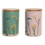 Blik DKD Home Decor 11,5 x 11,5 x 17,5 cm Floral Pink Grn Bambus Stentj Shabby Chic (2 enheder) #1