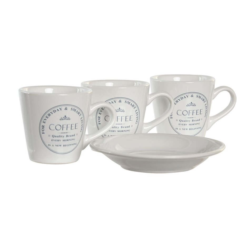 Set med kopper og underkopper DKD Home Decor Hvid Metal Stentj 90 ml 8 x 6 x 6 cm 11 x 11 x 2 cm #4