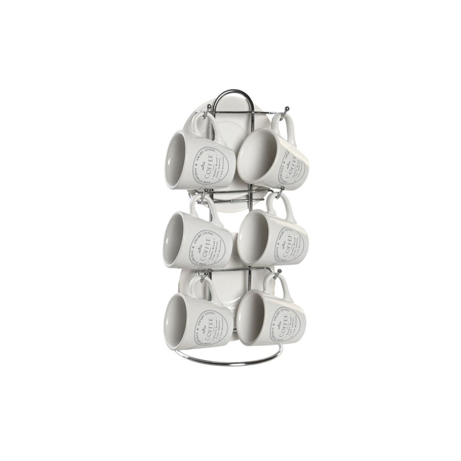 Set med kopper og underkopper DKD Home Decor Hvid Metal Stentj 180 ml 12 x 12 x 2 cm #1