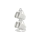 Set med kopper og underkopper DKD Home Decor Hvid Metal Stentj 300 ml 14 x 14 x 31 cm 12,5 x 9,5 x 10,5 cm (5 Dele) #1